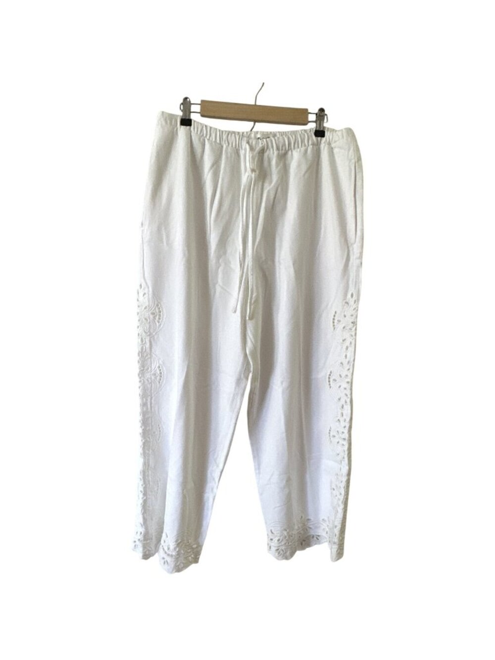 Madewell Womens White Wide Leg Cropped Pants Elastic Waist Ribbon Tie NWT